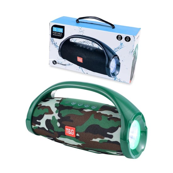 T&G MINI WATERPROOF WIRELESS BLUETOOTH SPEAKER TG-136 FM/AUX/USB LED LIGHT MILITARY